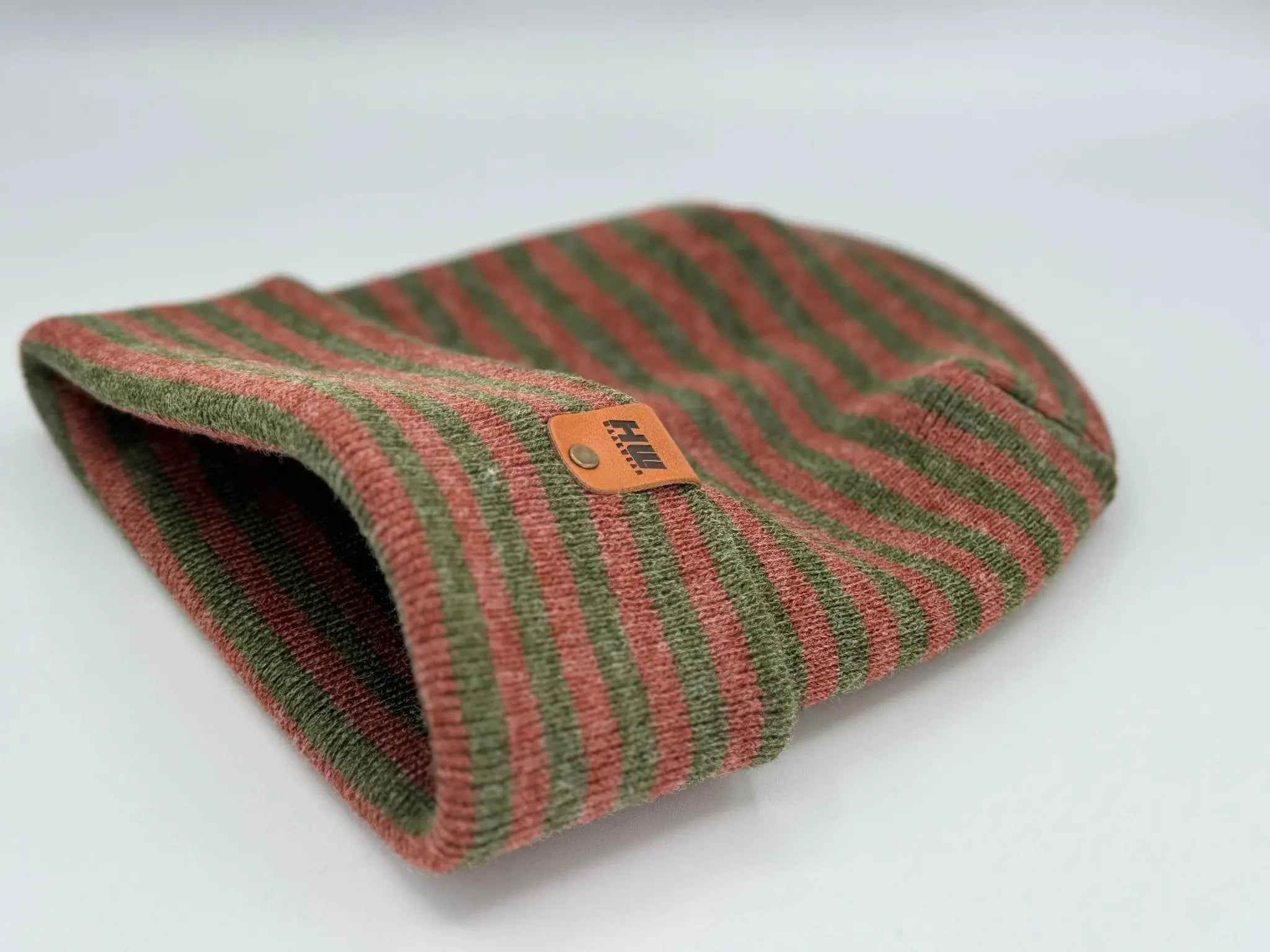 HAAKWEAR H Stitch RORO Cuffed Beanie (Patened Design) Burgundy / Green, Made in USA