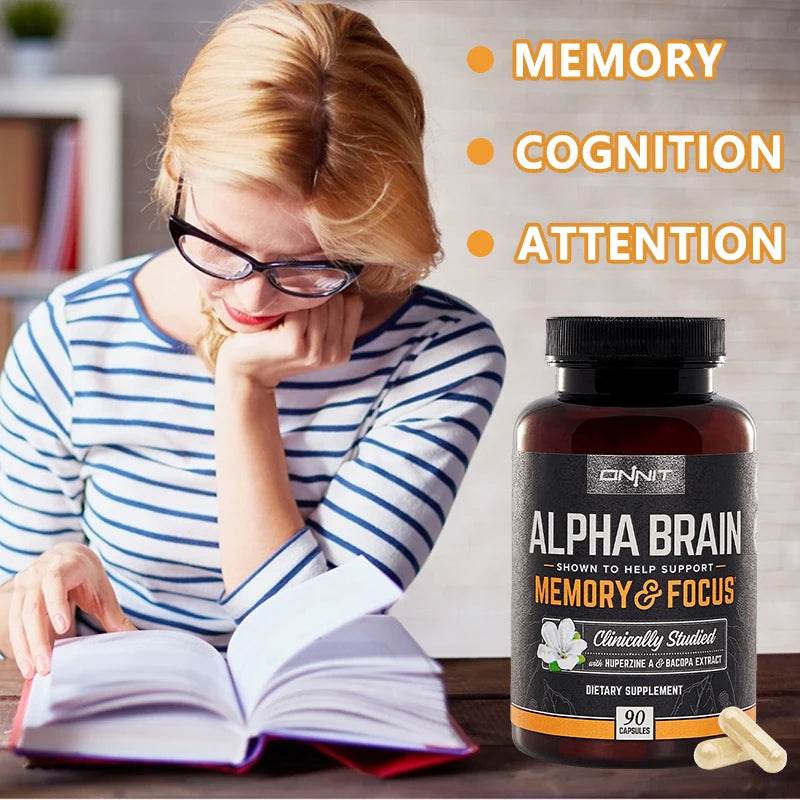 ONNIT Alpha Brain - Premium Nootropic Brain Supplement - Good for Focus, Concentration and Memory - 90 Capsules